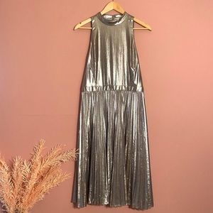 Ann Taylor Silver Metallic Chiffon Halter Dress